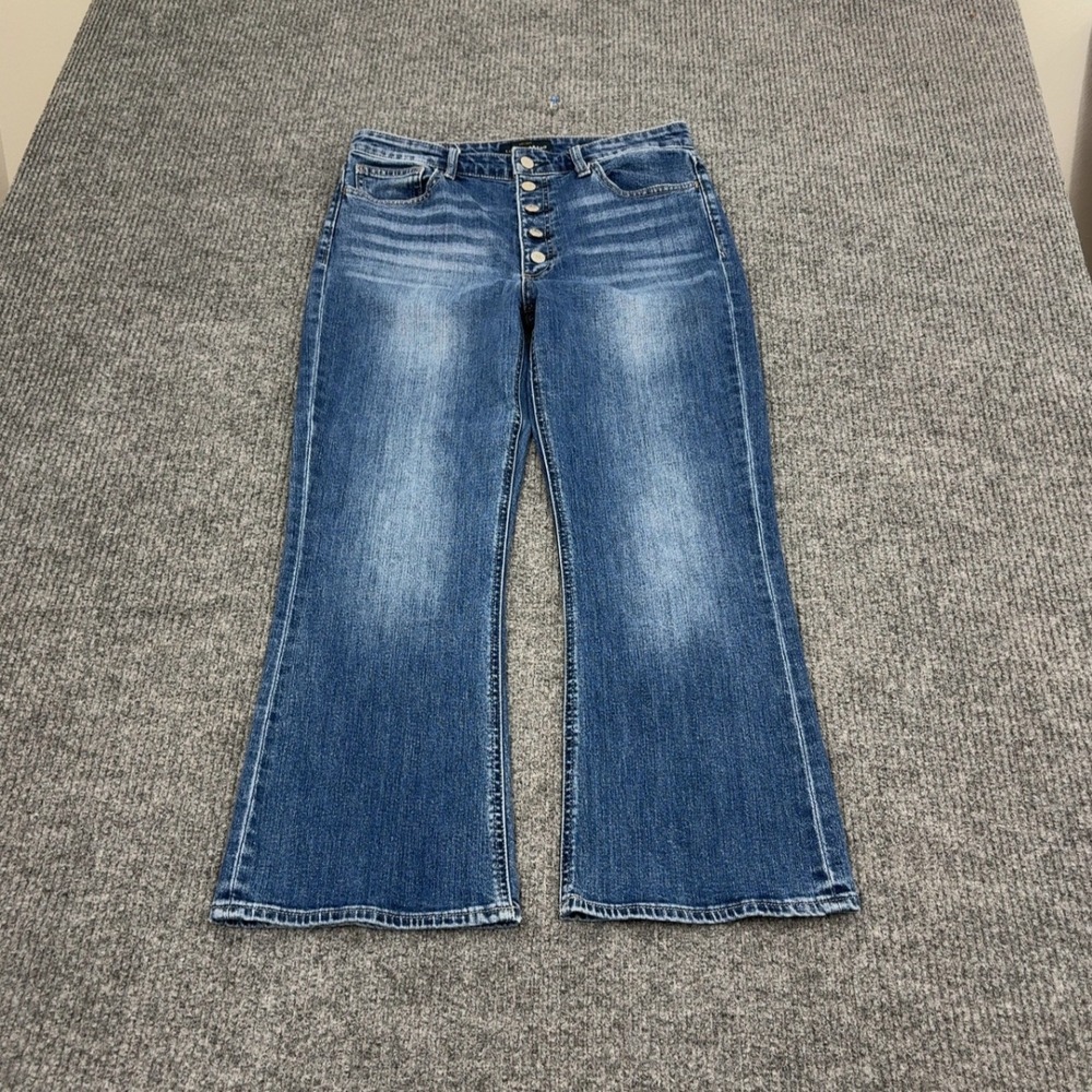 Lucky Brand Jeans Womens 10 Blue Cotton Button Fly High Rise Wide Leg Flare Boho